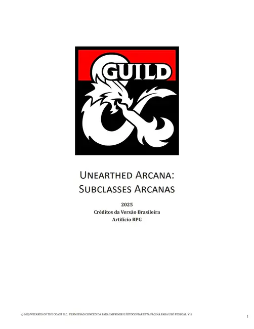 UA Subclasses Arcanas 2025 — PDF Traduzido e Análise Crítica (Artifício RPG)