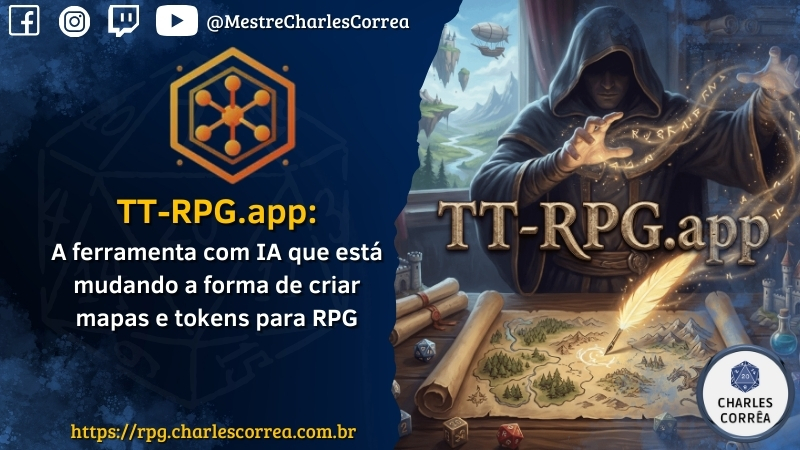 TT-RPG.app: a ferramenta com IA que está mudando a forma de criar mapas e tokens para RPG - Artificial Intelligence (AI) - RPG - Mestre Charles Corrêa - battlemaps, Dark Fantasy, ferramentas para mestres, Foundry VTT, ia no rpg, inteligência artificial, mapas de rpg, mestre de RPG, preparação de sessão, Roll20, RPG, RPG de mesa, RPG online, rpg presencial, tokens de rpg, tt-rpg.app, VTT - O TT-RPG.app é uma ferramenta online que usa inteligência artificial para criar battlemaps, tokens e materiais visuais para RPG de mesa. Ideal para mestres que querem ganhar tempo, improvisar melhor e elevar o visual das sessões, ele funciona como apoio criativo para VTTs e mesas presenciais, sem substituir sistemas completos como Foundry ou Roll20.