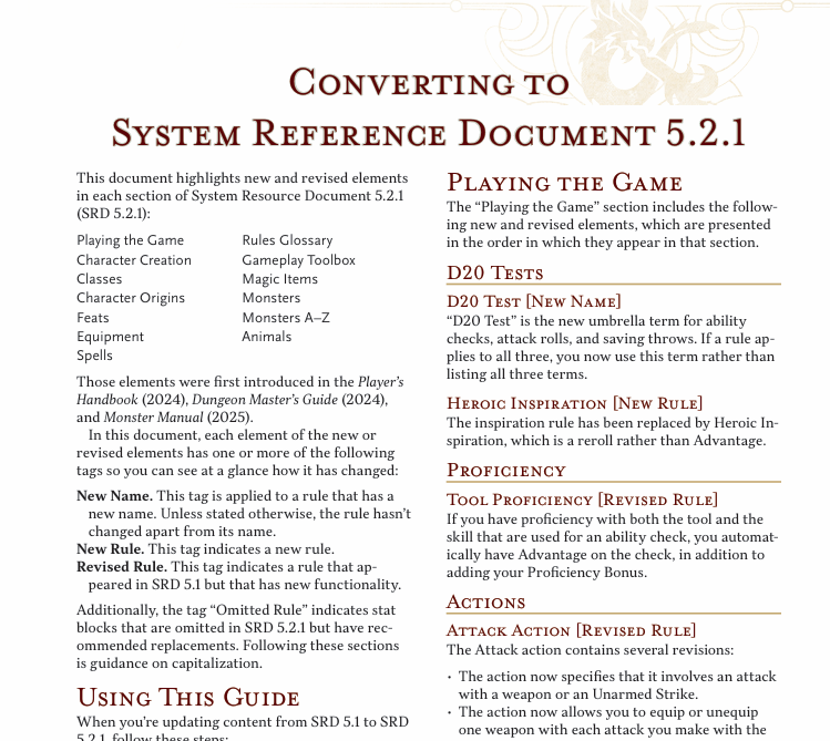 Guia Oficial de Conversão Dungeons & Dragons 5.0 2014 para 5.5 2024 (Talude)