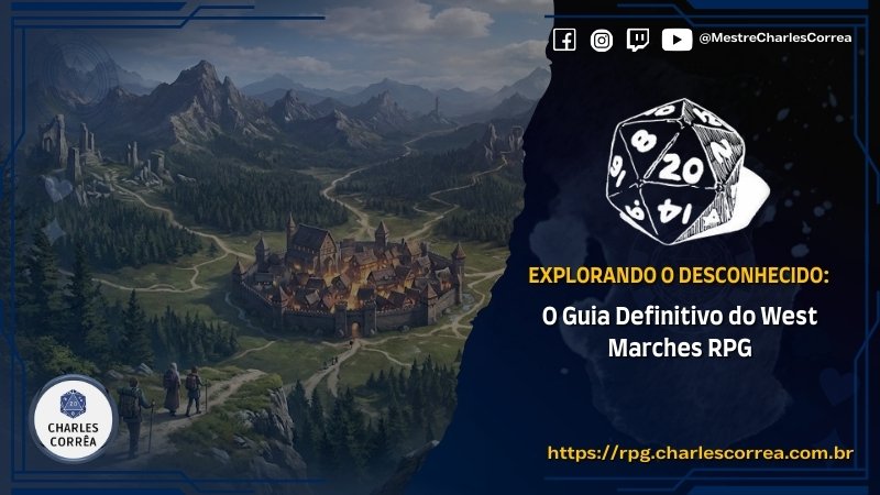 Explorando o Desconhecido: O Guia Definitivo do West Marches RPG - Estilos de Campanha de RPG - RPG - Mestre Charles Corrêa - Ben Robbins, campanha de RPG, dicas de RPG, exploração, Hexcrawl, Mesa Aberta, mestre de RPG, Mundo Persistente, RPG, Sandbox, West Marches - West Marches é um estilo de campanha de RPG focado em exploração e autonomia total. Criado por Ben Robbins, ele resolve o problema de agendas conflitantes ao não ter grupo fixo nem horário semanal definido. Os próprios jogadores organizam as sessões, escolhendo o destino e seus aliados. Partindo de um local seguro (Hub), exploram um mapa persistente onde cada ação gera consequências reais para o cenário. Se um grupo altera o mundo, todos sentem o impacto. É a estrutura perfeita para grandes grupos que buscam um mundo vivo, sandbox e imersivo, livre da rigidez comum.