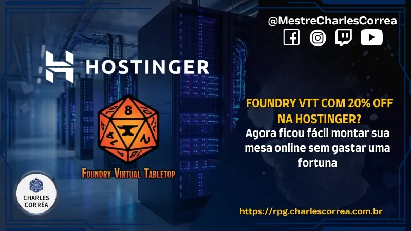 Foundry VTT com 20% OFF na Hostinger? Agora ficou fácil montar sua mesa online sem gastar uma fortuna