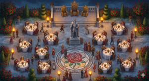 O Fim do Bloqueio Criativo: Como Gerar Mapas de RPG Perfeitos com Inteligência Artificial - Artificial Intelligence (AI) - RPG - Mestre Charles Corrêa - Cartografia Digital, Engenharia de Prompts, ferramentas de RPG, Foundry VTT, inteligência artificial, Leonardo AI, mapas de rpg, Mapas Táticos, mestre de RPG, MidJourney, Roll20, RPG de mesa, VTT, Worldbuilding - Passar horas procurando o mapa perfeito para o seu RPG ou tentando desenhar na véspera da sessão é um clássico de todo Mestre. Para resolver isso e apoiar a comunidade, estruturei um System Prompt que transforma qualquer IA num Diretor de Arte e Mestre Cartógrafo particular. O assistente realiza uma entrevista rápida para entender o estilo da sua campanha (VTT, clima, proporção e paleta) e entrega o prompt técnico exato em inglês, pronto para colar em ferramentas como Midjourney, DALL-E 3, Flux ou Leonardo AI. Ganhe tempo e eleve o nível visual do seu jogo sem precisar ser artista! Jardim de um castelo movimentado com canteiros de rosas vermelhas. No Centro adicione uma Estátua de um rei, Em frente à estátua adicione uma Pista de dança para baile com o desenho de uma grande rosa vermelha no chão. Ao redor da pista, mesas com nobres conversando e comendo, enquanto súditos os servem, ao lado oposto à pista adicione uma plataforma alta com três tronos (um maior ao centro e dois menores nas laterais) para a rainha e os príncipes.